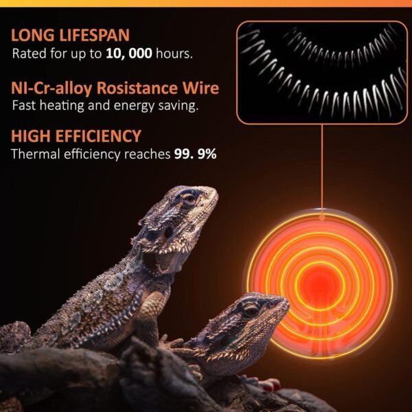 100W Reptile Pet Heat Lamp Ceramic Emitter Black 2 Pack
