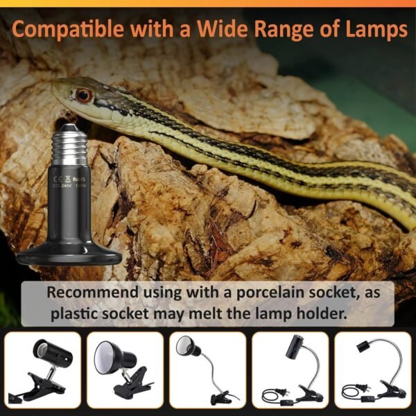 100W Reptile Pet Heat Lamp Ceramic Emitter Black 2 Pack