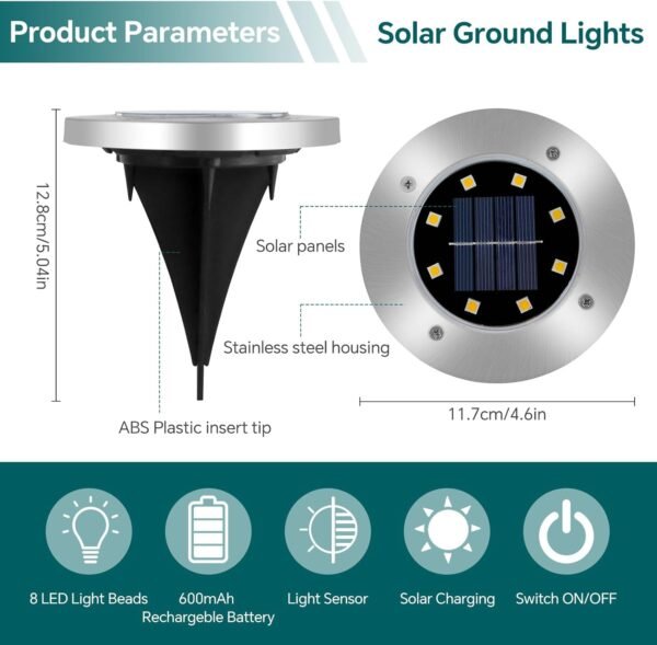 4 Pack 8 LEDs Outdoor Solar Deck Lights