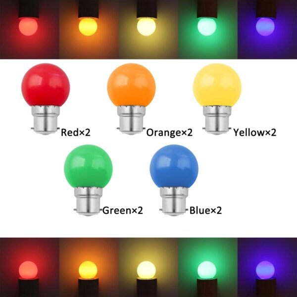 10 Pack B22 1W G45 Bayonet Coloured LED Bulbs