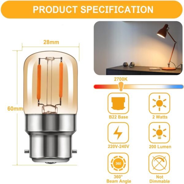 B22 T28 Pygmy Bayonet LED Light Bulbs 2W 4-Pack