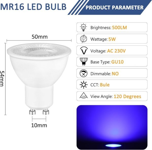BLUE-GU10-LED-5W1 2 Pack Blue/Red/Green GU10 LED 5W Light Bulbs