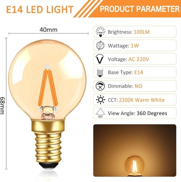 Mini Globe E14 LED Filament Bulb 1W Warm White 2200K 6 Pack