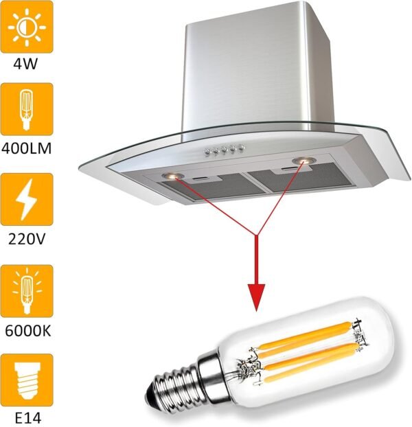 E14 T25 LED Filament Cooker Hood Light Bulbs 4W 2 Pack