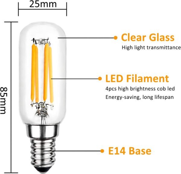 E14 T25 LED Filament Cooker Hood Light Bulbs 4W 2 Pack