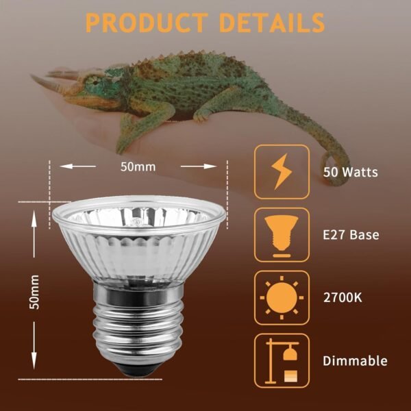 E27 Reptile Heating Lamp, 50W UVA UVB Turtle Basking Light Bulb