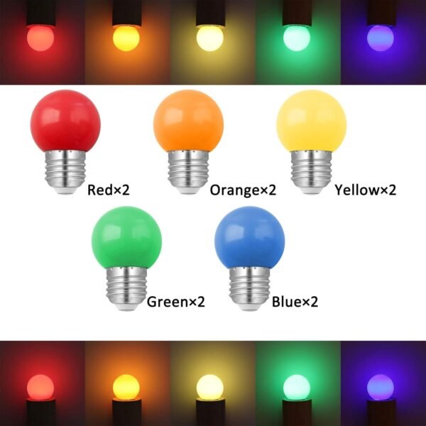 10 Pack E27 1W G45 Coloured LED Bulbs