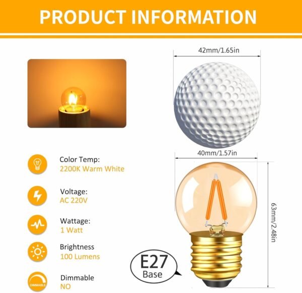 G40 E27 Vintage Night Light LED Filament Bulbs 1W 6 Pack