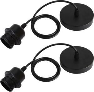 2 Pack Ceiling Pendant Light Fitting E27 Lamp Holder with Lock Ring