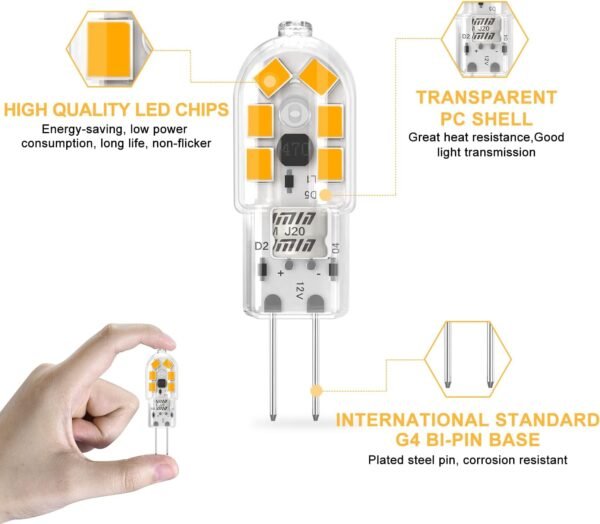 G4 LED Light Bulb AC DC 12V 2W 6 Pack