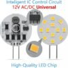 G4 LED Bulbs 2W AC/DC12V 3000K/6000K Pack of 6