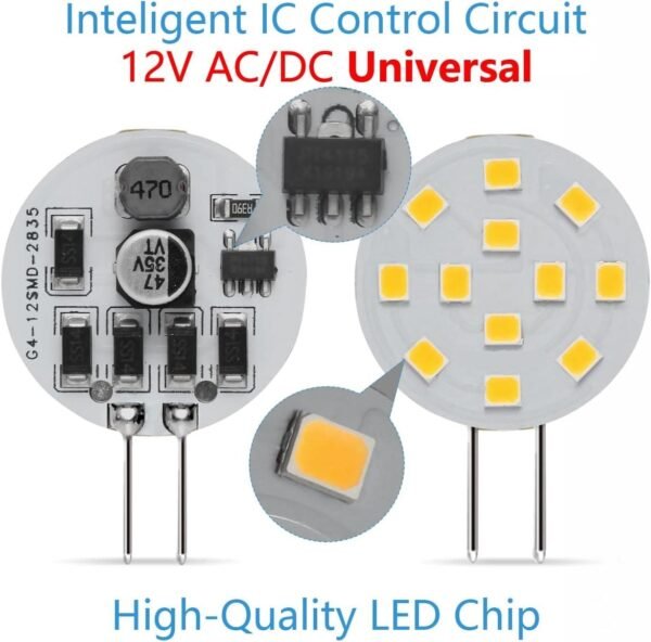 G4 LED Bulbs 2W AC/DC12V 3000K/6000K Pack of 6