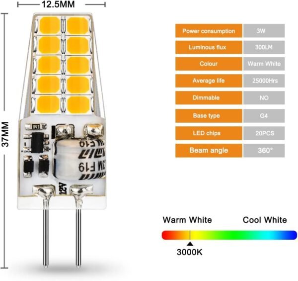 3W G4 LED Bulbs AC/DC 12V 10 Pieces
