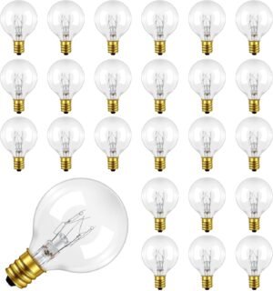 25 Pack G40 E12 7 Watt Incandescent Replacement Bulbs