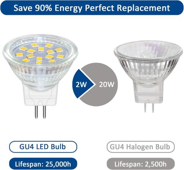 MR11 GU4 2W LED 250LM, AC DC 12V-24V 6PCS