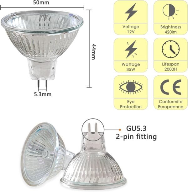 8 Pack MR16 12V 35W GU5.3 Halogen Spotlight Bulbs