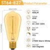 ST64 E27 Edison Vintage Light Bulbs Warm White 2700K Dimmable 3 Pack