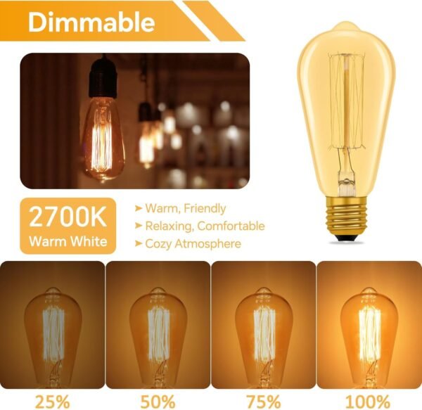 ST64 E27 Edison Vintage Light Bulbs Warm White 2700K Dimmable 3 Pack