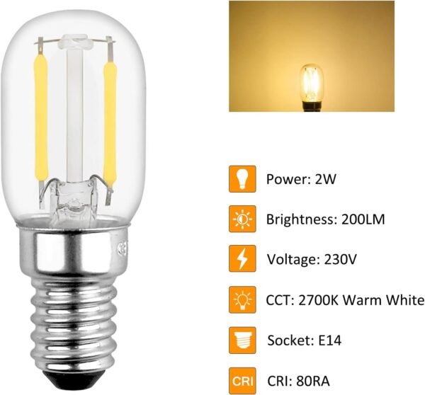 T22 LED E14 Fridge Filament Light Bulbs 2W Pack of 4