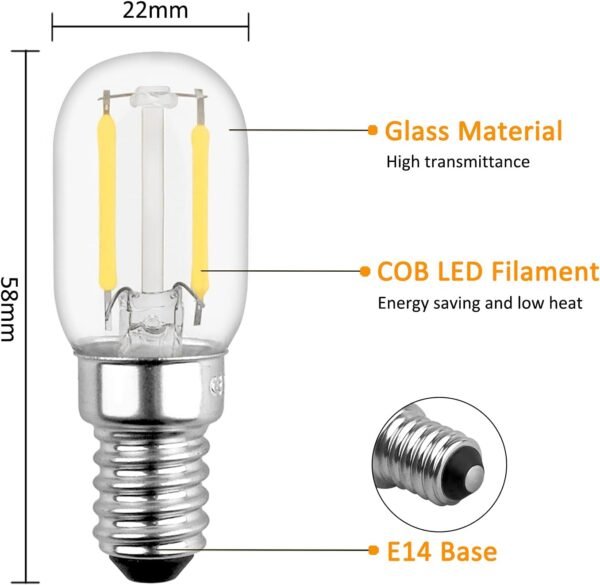 T22 LED E14 Fridge Filament Light Bulbs 2W Pack of 4